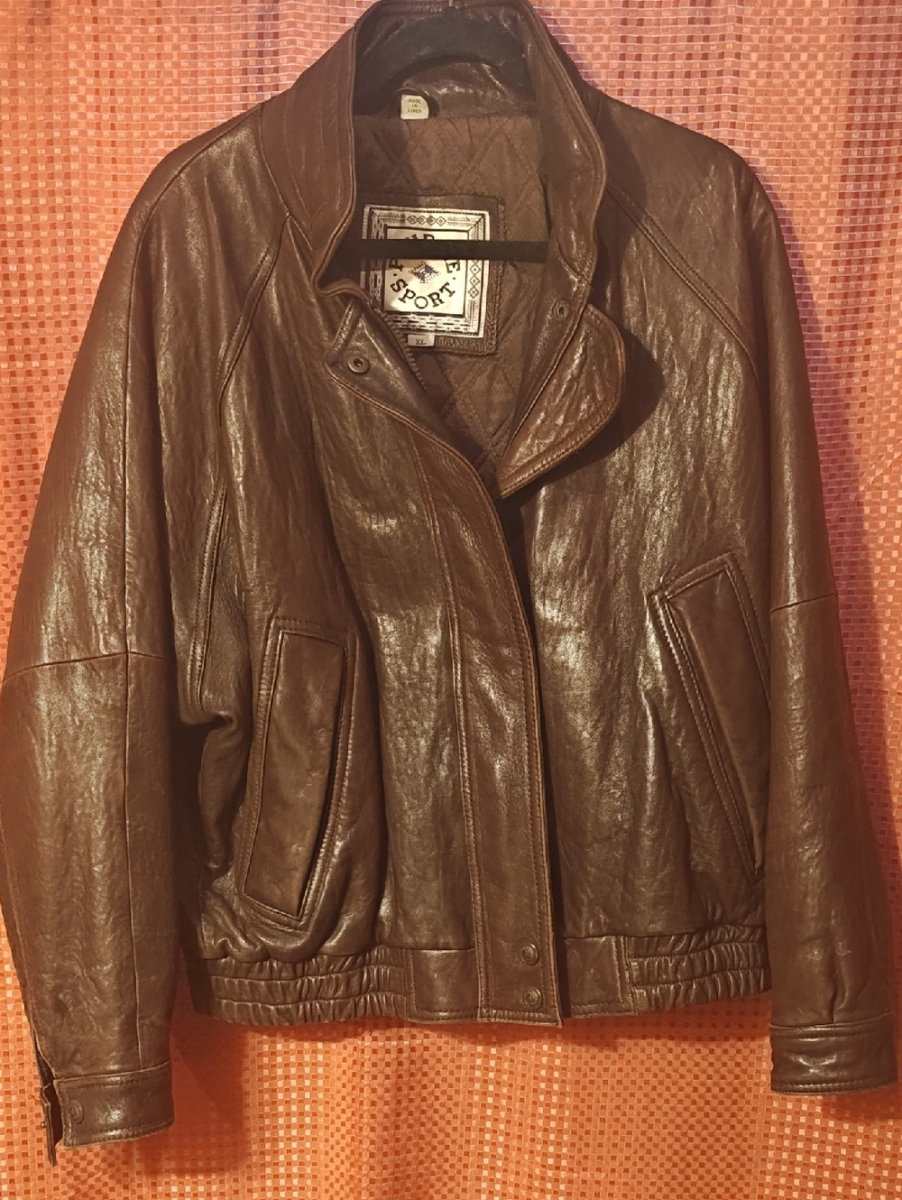 Vintage Brown Leather Bomber Jacket